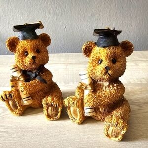 Pair Of Graduation Bear Figurines
